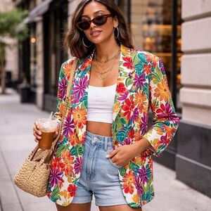 Floral Open-Front Blazer Jacket - Multicolor